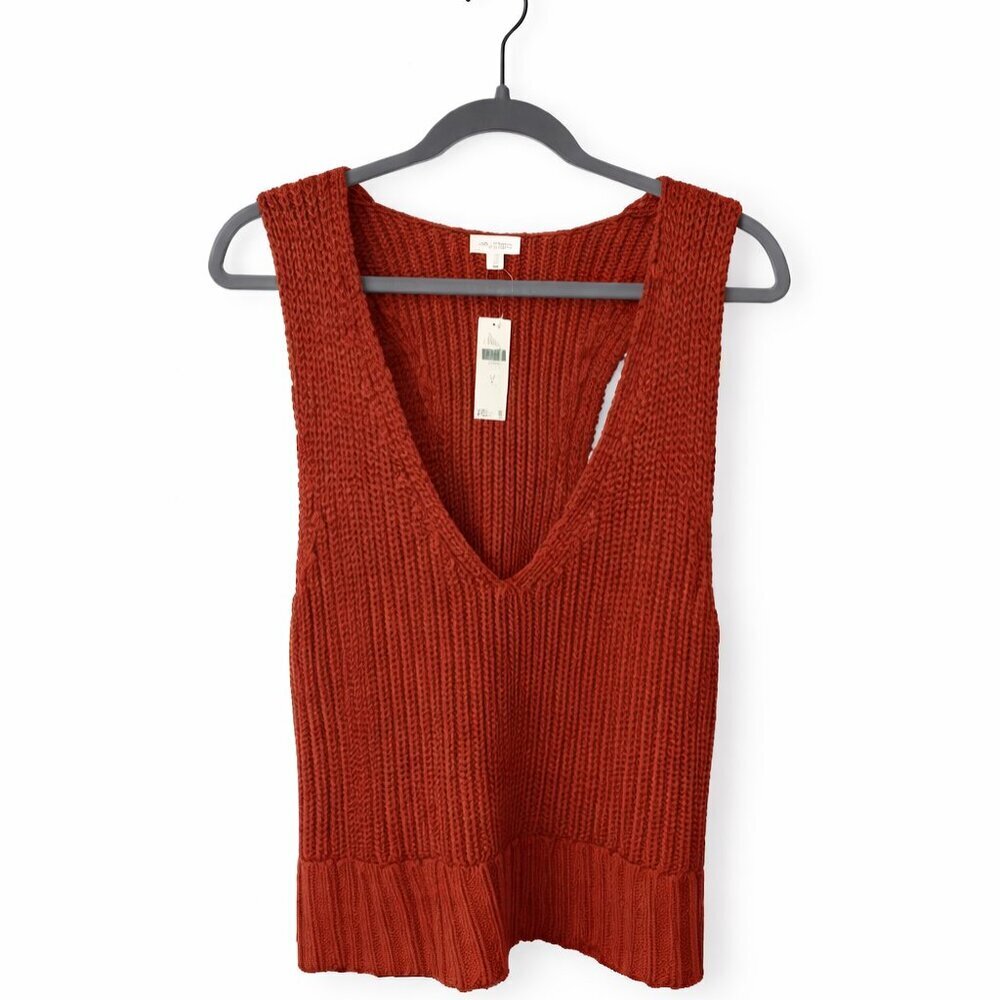 NWT Anthropologie Pilcro Rust Knit Sweater Tank V-Neck Ribbed Hem Textured Large - Picture 2 of 5